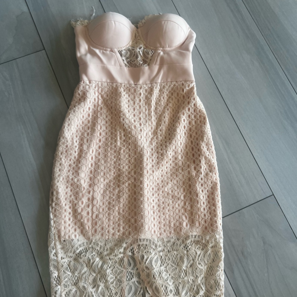 Bebe Blush Satin Strapless Top